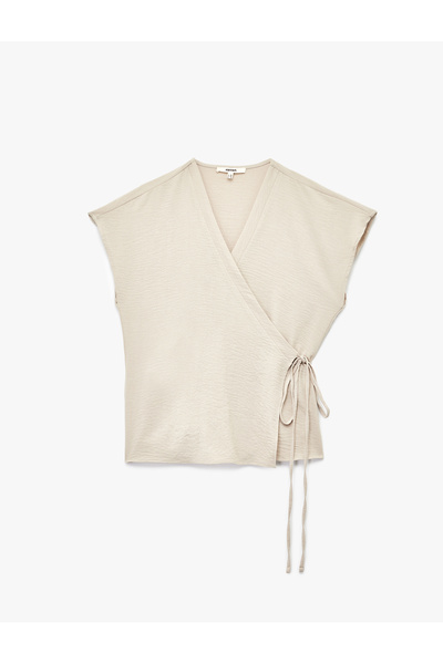 Koton Aerobin Fabric Lacing Detail V Neck Double Breasted Sleeveless Blouse