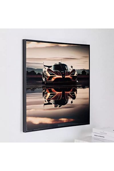 Home Box Ersel Car Reflection Framed Canvas with High Gloss Surface - 60x60x2.8 cm
