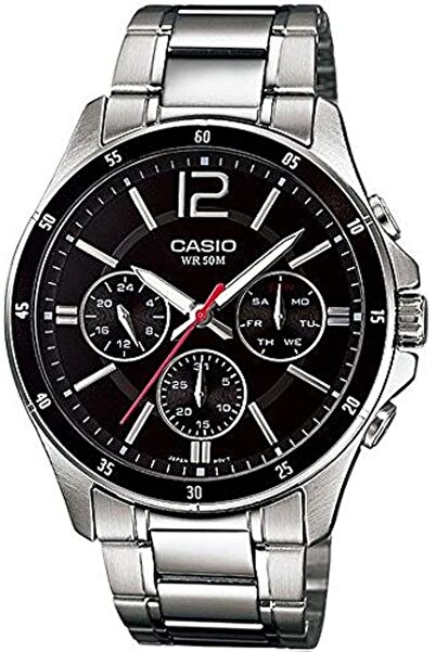 Casio Men's Watch - MTP-1374D-1AVDF Black Dial, Silver Band