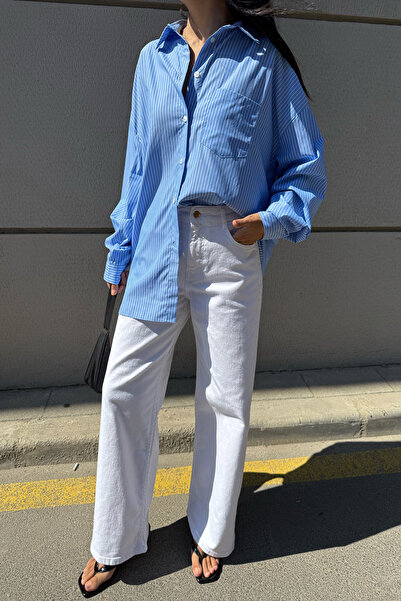 Seda Yalçın Atelier Cămașă cu mânecă lungă cu imprimeu pe spate cu dungi albastre