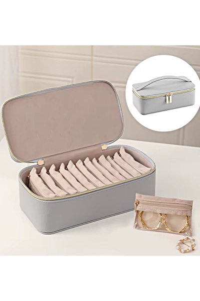 gaman Gmn-6 Jewelry Home Gold Box - Jewelry Box Portable Zipper Closed Jewelry Box + 12Pcs Pouch
