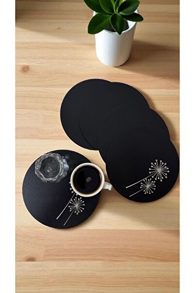 ASUDE HEDİYELİK 6 Pieces Wooden Round Tea, Coffee, Serving Tray Presentation Tray 15 cm Flower of Life