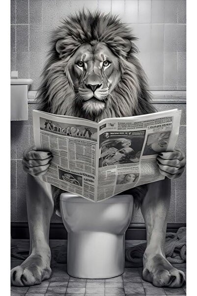 özkacar WC TUVALET ASLAN KOMİK Ev Duvar Salon Güzellik Salonu Ofis Dükkan Dekarasyon Kanvas Tablo