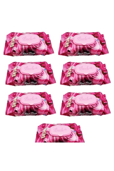 SepetBudur 7 Pack Red Rose Wet Towels 90 Pieces with Lids Rose Scented