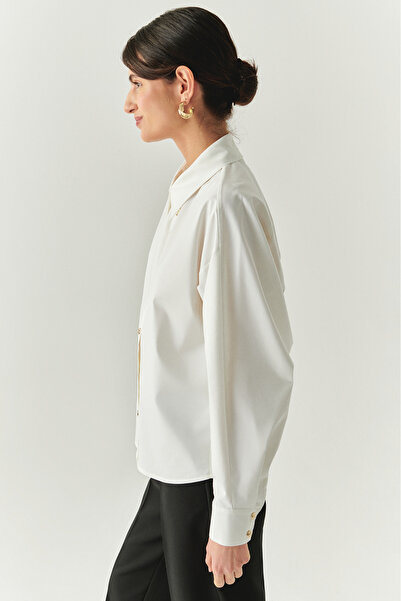 Exquise Μακρύ μανίκι Raglan με χρυσό κουμπί κανονικό πουκάμισο με κόκκαλο