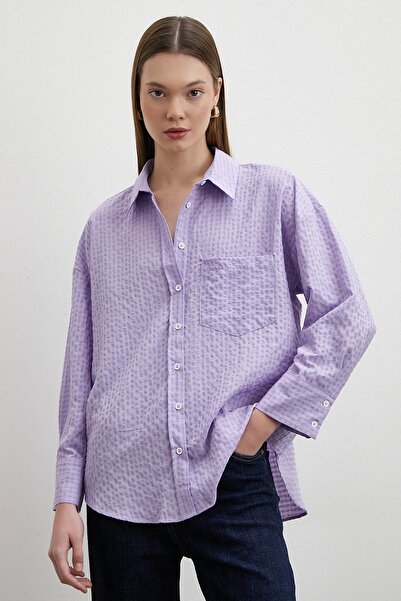 TRENDQUEL قميص جوفري مربعات أرجواني