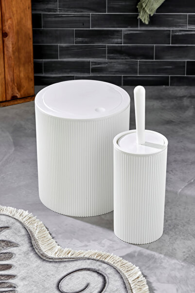 Homie Line 2 Parça Yuvarlak Banyo Seti - Çöp Kovası WC Fırçası Set