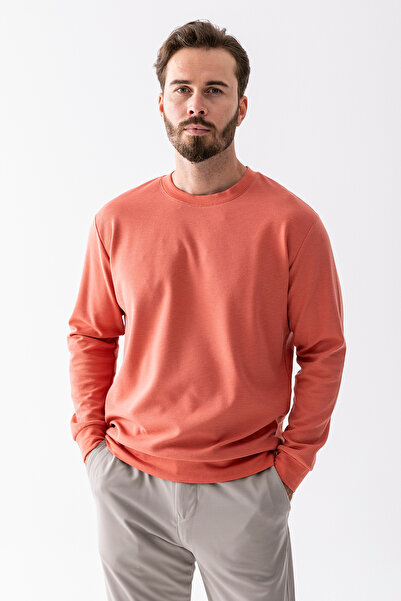 JB John Borners Ανδρικό φούτερ με λαιμόκοψη 100% βαμβακερό ροζ ροζ - 25K 1010