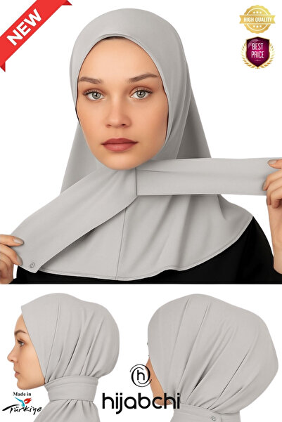 hijabchi Спорт-хіджаб на кнопках - Практичний хіджаб на кнопках - Хіджаб для басейну та моря - Світло-сірий