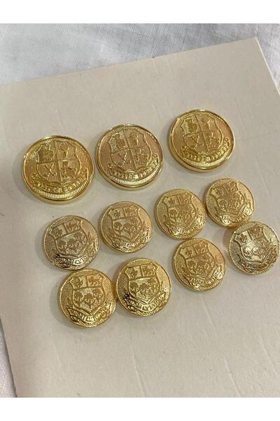 balım hobi evi طقم سترة وأزرار معطف باللون الأصفر مع نقش معدني منقوش