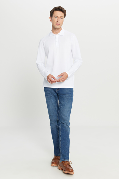 AC&Co / Altınyıldız Classics Men's White 100% Cotton Standard Fit Regular Fit Polo Neck Sweatshirt