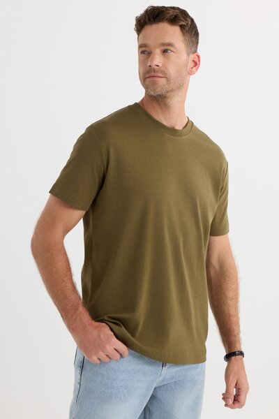 Tudors Unisex Relax Fit Relaxed Fit 100% Cotton Soft Textured Lightweight Thick Khaki Crew Neck T-Shirt