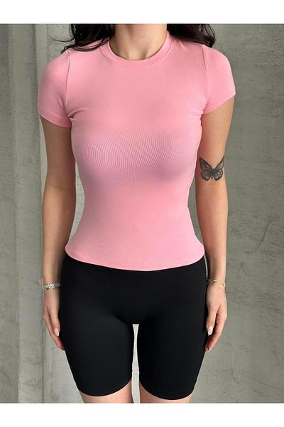 FERZOLAİO Basic Plain Pink T-Shirt