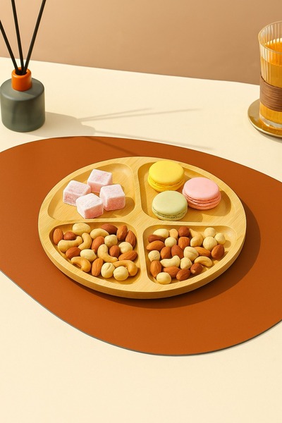 İnterlife Original Bamboo Plate Snack Breakfast Fruit Presentation Plate Mode...