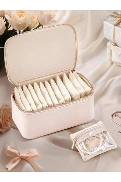 gaman Gmn-6 Jewelry Home Gold Box - Jewelry Box Portable Zipper Closed Jewelry Box + 12Pcs Pouch