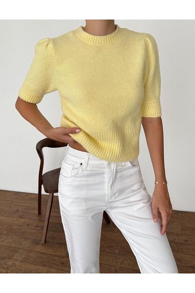 fujya Princess Sleeve Ribbed Serest Knitwear Blouse Yellow