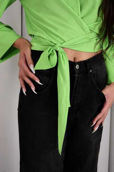 GOOD&DESS Women's Spanish Sleeve Tie-Up Shirt with Belted Waist