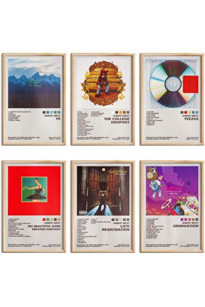 Home Trove مجموعة ملصقات كاني ويست - ٦ مطبوعات أغلفة ألبومات بدون إطار مقاس ٨...