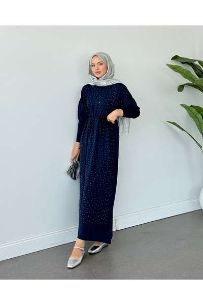 Sezi Moda Giyim Rioni Taşlı Merserize Elbise