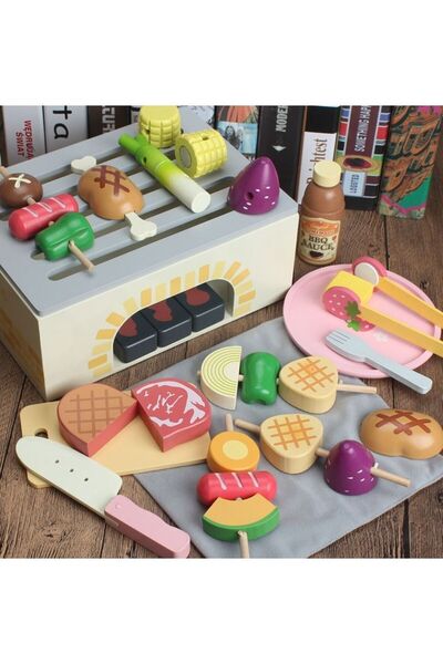 COOYA Play Food Set, Wooden Food Toys,with Play Dishes,Toy Food for Kids Boys Girls Ages 2+
