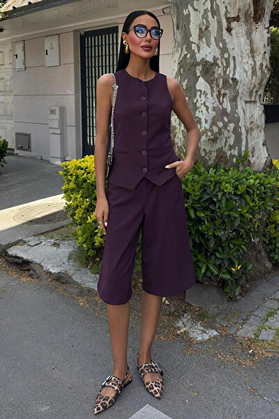 STİLVİA بدلة نسائية قياسية بدون أكمام من الفسكوز البرقوقي متوسطة الطول