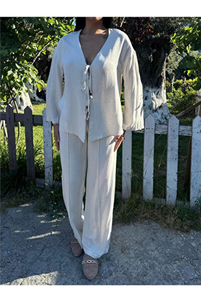 STİLVİA بدلة من الساتان مزدوجة الصدر مع ربطة عنق بلون الحجر