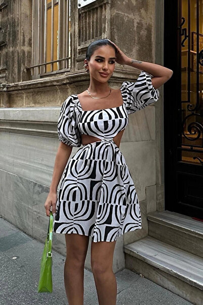 STİLVİA Women's Multi Cotton Woven Mini Patterned Dress