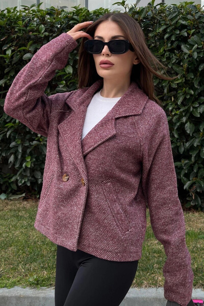 STİLVİA سترة نسائية ذات ياقة مزدوجة الصدر باللون العنابي، أزرار مزدوجة، مقاس ...