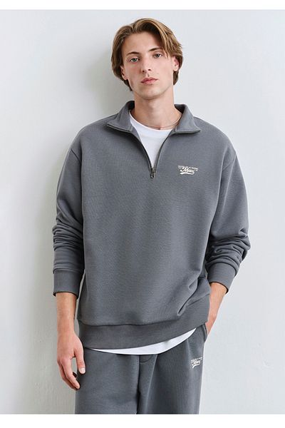 Mavi Logo Printed Half Zip Loose Fit Sweatshirt