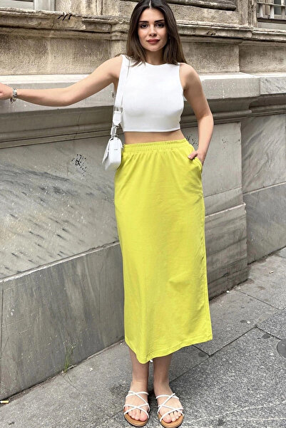 STİLVİA تنورة طويلة نسائية باللون الأخضر الزيتي، مطاطة الخصر، مريحة، مع جيوب