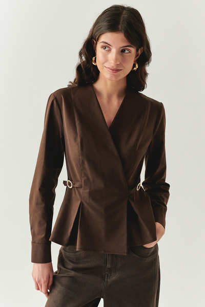 Exquise Double Breasted Collar Long Sleeve Slim Fit Shirt