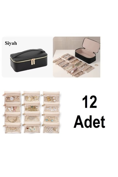 gaman Gmn-6 Jewelry Home Gold Box - Jewelry Box Portable Zipper Closed Jewelry Box + 12Pcs Pouch
