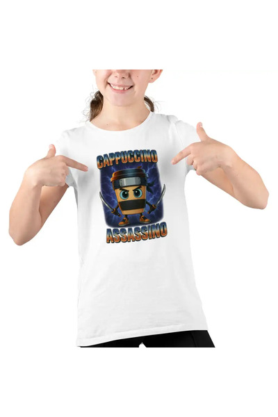 OEM Tricou Copii Fete Brainrot Cappuccino Assassino Ninja