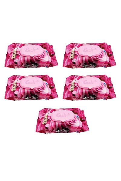 SepetBudur 5 Pack Red Rose Wet Towels 90 Pieces with Lids Rose Scented