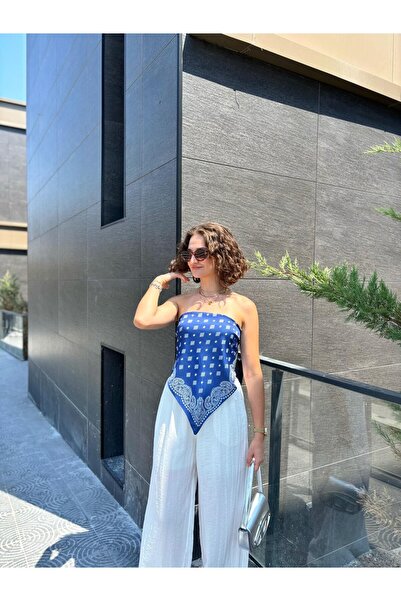 Sude Kızanlıklı Μπλούζα με σχέδιο σατέν με δέσιμο στην πλάτη