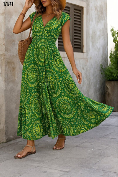 moda wanilia Γυναικείο φόρεμα με κοντό μανίκι με λαιμόκοψη V, κομψό μοντέλο με κορδόνι στη μέση