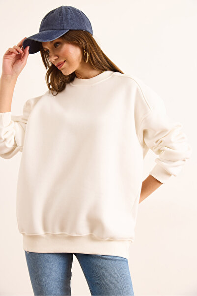 Olalook Γυναικείο λευκό Premium φούτερ με ραφή ώμου με λεπτομέρεια Oversize Hooded Sweatshirt SWT-19000717