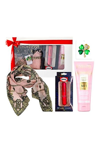 HIRIS SET Harmonia set with scarf, hand cream, travalo classic, martisor brooch