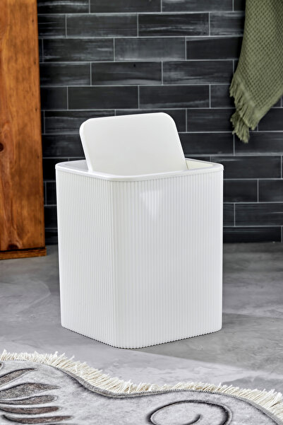 Homie Çizgili Kare Kapaklı Klik Çöp Kovası Banyo Mutfak