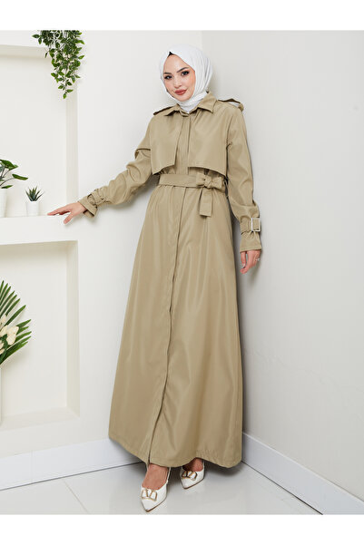 EFSUN MODA UZUN TRENCH 140 CM BOYUNDA TRENÇKOT MİNT