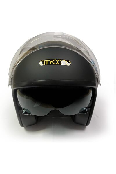 AC BOX Motorcycle Half Helmet , Matte Black, Double Visor, Vintage Style, No Sweat Pads Ac Box 861