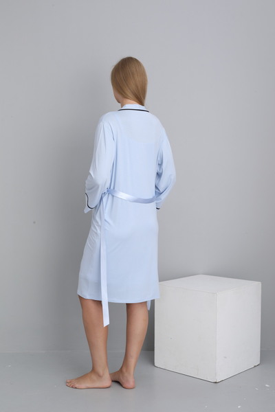 Miss Dünya Lissa Stripe Detailed Midi Length Strap Maternity and Postpartum Dressing Gown Nightgown Set