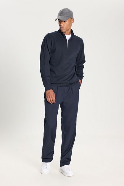 ALTINYILDIZ CLASSICS Men's Navy Blue Warm Regular Fit Relaxed Cut Bato Stand Collar Stretchy Sweatshirt
