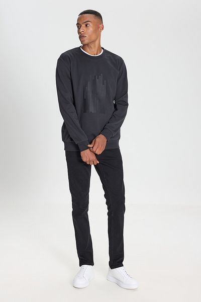 ALTINYILDIZ CLASSICS Men's Black Cotton Standard Fit Regular Cut Crew Neck Printed Sweatshirt