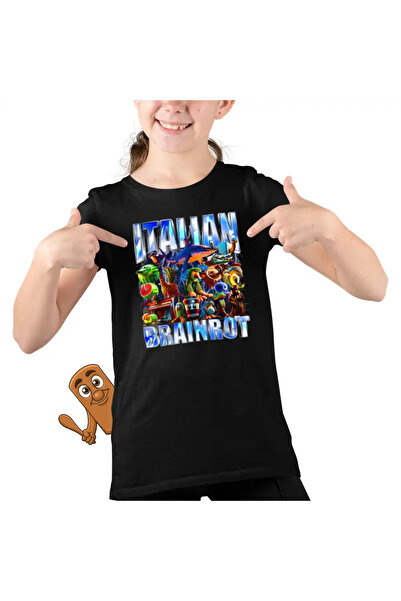 OEM Kids Girls Brainrot Italian Retro Meme Shark T-Shirt