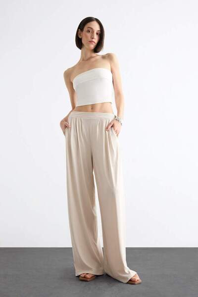DeFacto New Season Wide Leg Modal Trousers with Elastic Waist