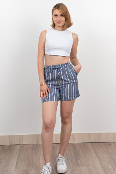 MissVina Ελαστικό σορτς με ρίγες και κοντή τσέπη 30282