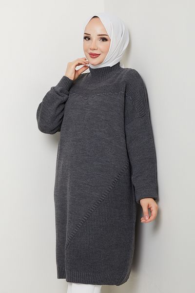Pamuk Butik Women's Half Turtleneck Knitted Detailed Knitwear Tunic