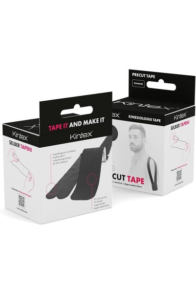 Kıntex PreCut Kinesiology Sports Tape 25 cm x 5 cm - Muscle Support & Recovery, 20 Strips, Black