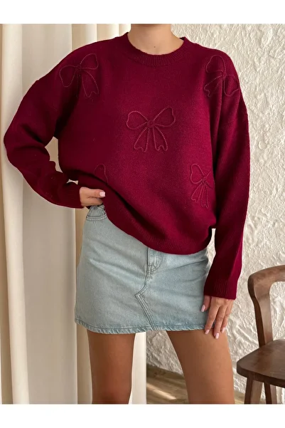 fujya Bowknot Oversized Sweater Burgundy